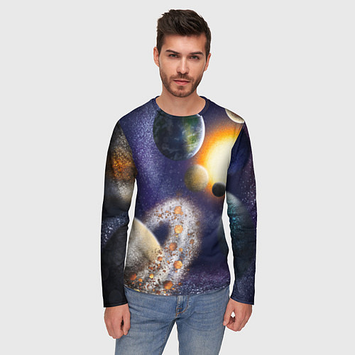 Мужской лонгслив Парад планет / 3D-принт – фото 3