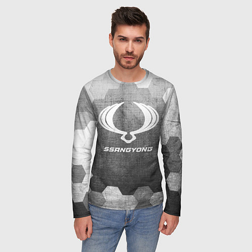 Мужской лонгслив SsangYong - grey gradient / 3D-принт – фото 3