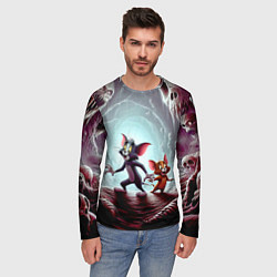 Лонгслив мужской Том и Джерри в пещере ужасов - хэллоуин, цвет: 3D-принт — фото 2
