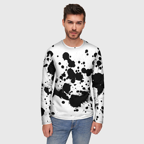 Мужской лонгслив Брызги черной краски / 3D-принт – фото 3