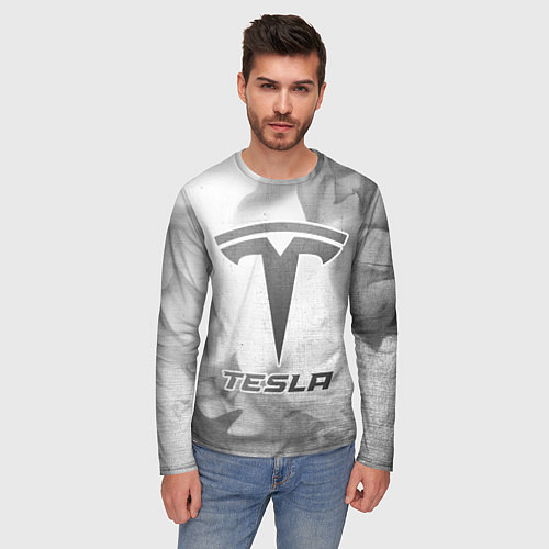 Мужской лонгслив Tesla - white gradient / 3D-принт – фото 3