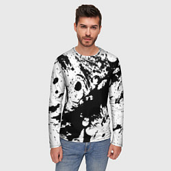 Лонгслив мужской Чёрный с белой абстракцией, цвет: 3D-принт — фото 2