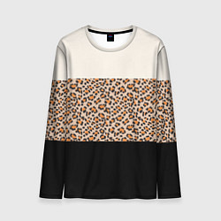 Лонгслив мужской Леопардовый паттерн с черной и бежевой полосой, цвет: 3D-принт