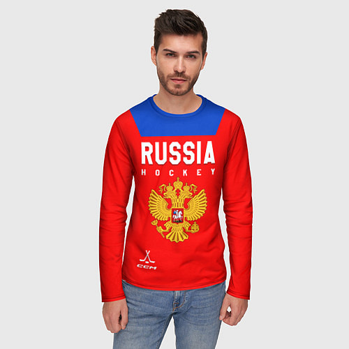 Мужской лонгслив Сборная России по Хоккею / 3D-принт – фото 3