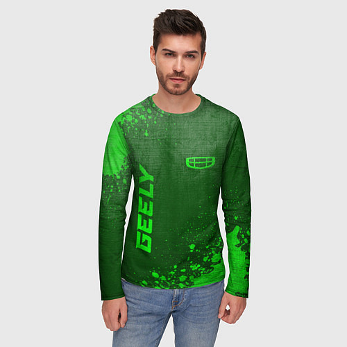 Мужской лонгслив Geely - green gradient вертикально / 3D-принт – фото 3