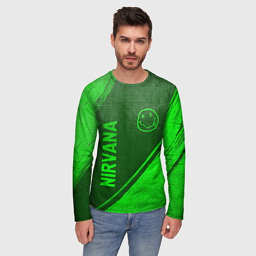 Мужской лонгслив Nirvana - green gradient вертикально / 3D-принт – фото 3