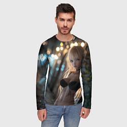 Лонгслив мужской Блондинка у стены с фонарями, цвет: 3D-принт — фото 2