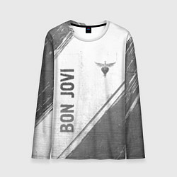 Мужской лонгслив Bon Jovi - white gradient вертикально