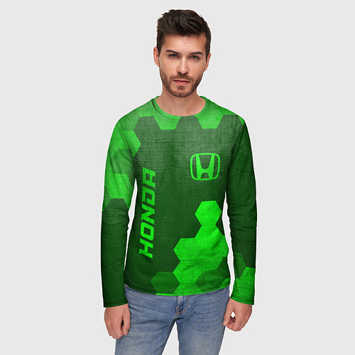 Мужской лонгслив Honda - green gradient вертикально / 3D-принт – фото 3