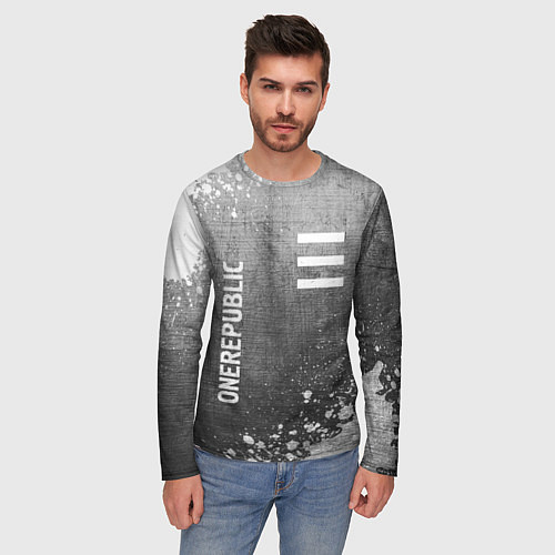 Мужской лонгслив OneRepublic - grey gradient вертикально / 3D-принт – фото 3