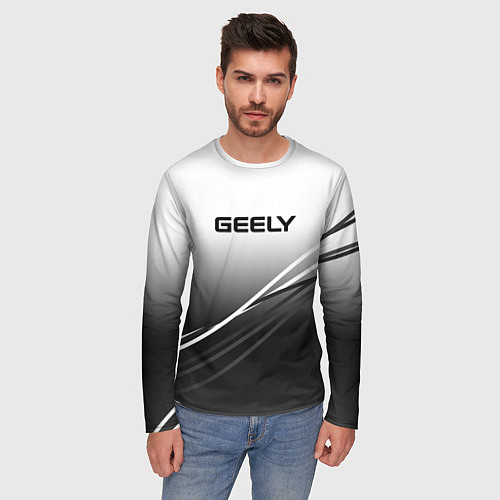 Мужской лонгслив Geely градиент из белого в тёмный с полосами / 3D-принт – фото 3
