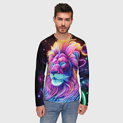 Лонгслив мужской Космический неоновый лев - нейроарт фантазия, цвет: 3D-принт — фото 2