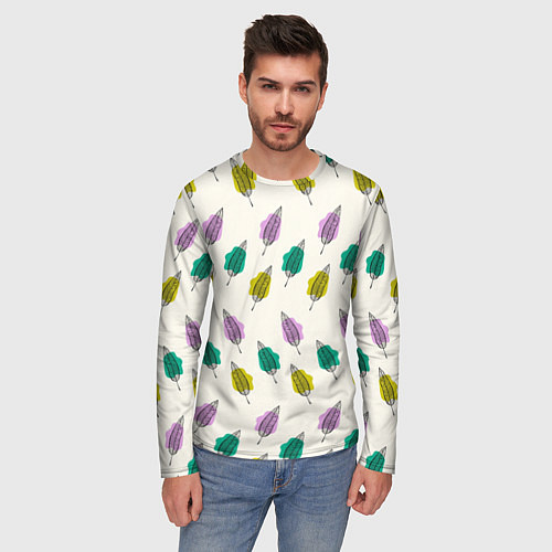 Мужской лонгслив Листья на пятнах / 3D-принт – фото 3
