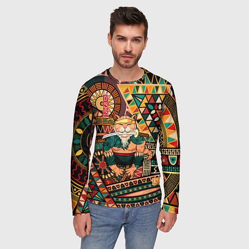 Мужской лонгслив Кот самурай - Айко / 3D-принт – фото 3