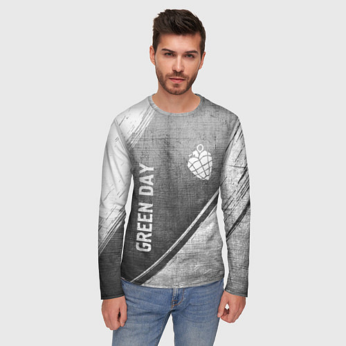 Мужской лонгслив Green Day - grey gradient вертикально / 3D-принт – фото 3