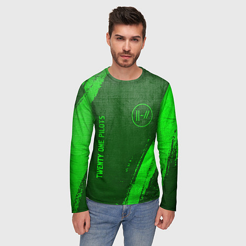 Мужской лонгслив Twenty One Pilots - green gradient вертикально / 3D-принт – фото 3