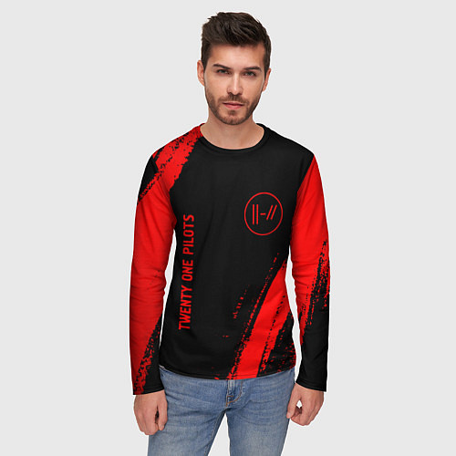 Мужской лонгслив Twenty One Pilots - red gradient вертикально / 3D-принт – фото 3