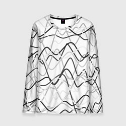 Лонгслив мужской Белый с серыми волнистыми полосами, цвет: 3D-принт