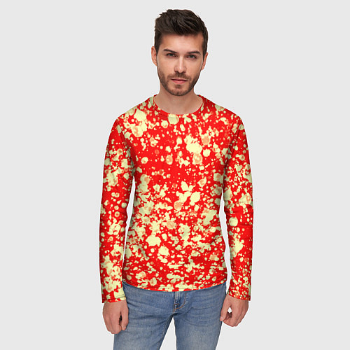 Мужской лонгслив Пятнистый красно-жёлтый / 3D-принт – фото 3