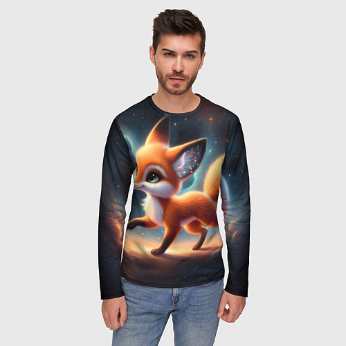 Мужской лонгслив Лиса бежит по космическому простору / 3D-принт – фото 3