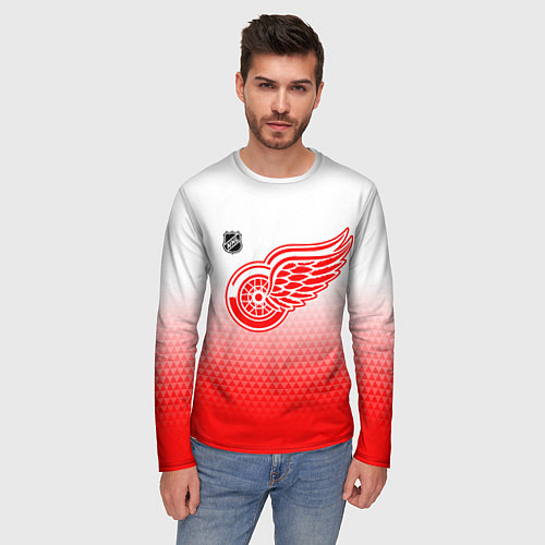 Мужской лонгслив Детройт Ред Уингз - красно белый градиент / 3D-принт – фото 3