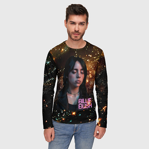 Мужской лонгслив Билли Айлиш с блестками на фоне / 3D-принт – фото 3