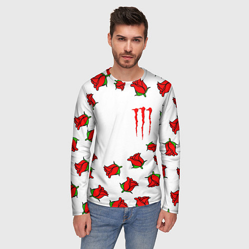 Мужской лонгслив Monster energy steel rose / 3D-принт – фото 3