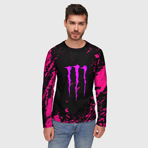Мужской лонгслив Monster energy неоновые краски лого / 3D-принт – фото 3