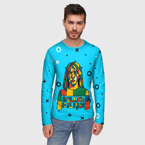 Мужской лонгслив Билли Айлиш из разноцветной мозаики / 3D-принт – фото 3