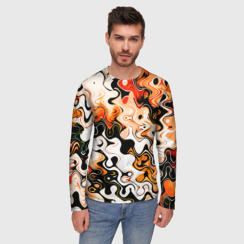 Мужской лонгслив Абстракция разлитые краски оранжевый / 3D-принт – фото 3