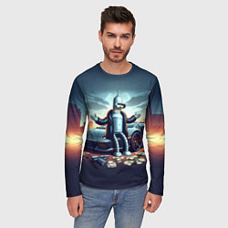 Лонгслив мужской Бендер рядом с Ламбо и рассыпанным баблом, цвет: 3D-принт — фото 2