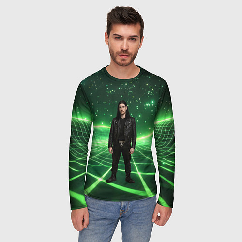 Мужской лонгслив Bones в зеленом полигоне / 3D-принт – фото 3