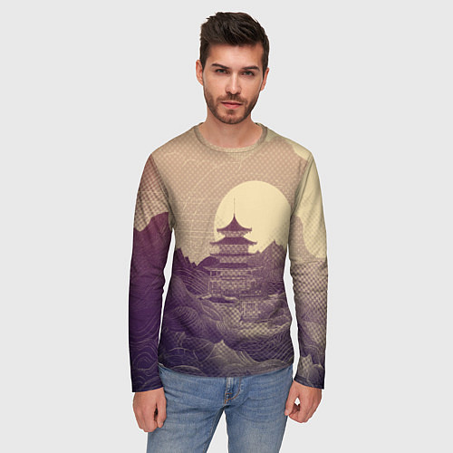 Мужской лонгслив Ретро иллюстрация Японского храма / 3D-принт – фото 3