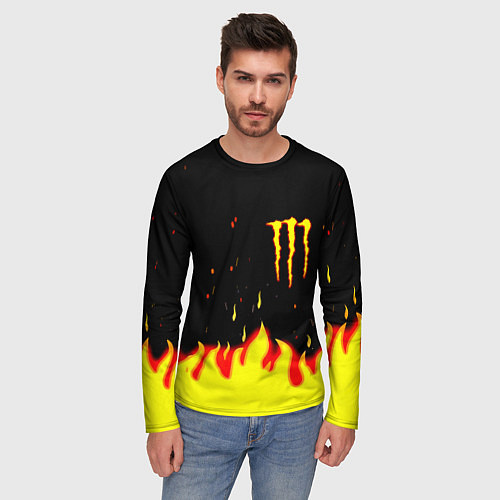 Мужской лонгслив Monster energy fire steel / 3D-принт – фото 3