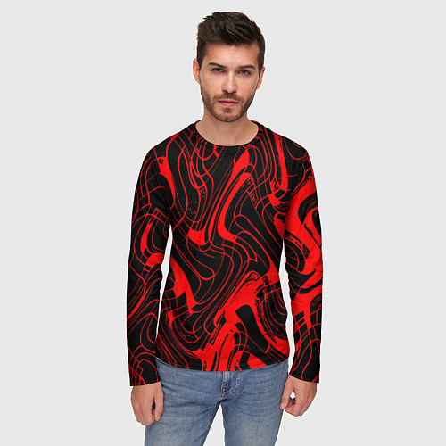 Мужской лонгслив Чёрный с красным искажённая абстракция / 3D-принт – фото 3