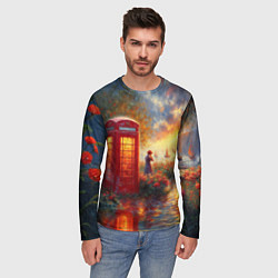 Лонгслив мужской Пейзаж с красной телефонной будкой, цвет: 3D-принт — фото 2