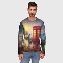 Лонгслив мужской Женщина у телефонной будки на набережной, цвет: 3D-принт — фото 2