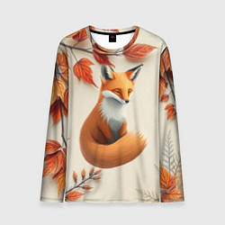 Лонгслив мужской Лис под осенними листьями, цвет: 3D-принт