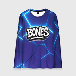 Лонгслив мужской Bones белое лого на синих плитах, цвет: 3D-принт
