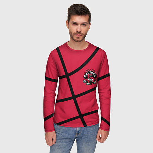 Мужской лонгслив Торонто Рэпторс - текстура красного мяча / 3D-принт – фото 3