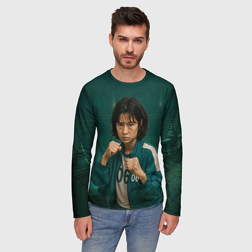 Мужской лонгслив Игра в кальмара - игрок 067 в стойке бойца / 3D-принт – фото 3