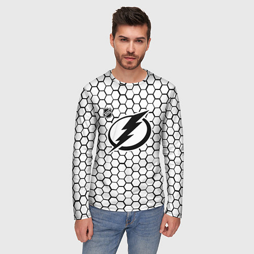 Мужской лонгслив Тампа Бэй Лайтнинг - белые соты / 3D-принт – фото 3