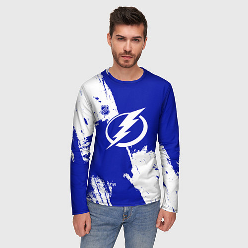 Мужской лонгслив Тампа Бэй Лайтнинг - синяя краска / 3D-принт – фото 3