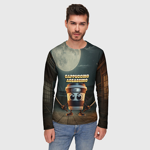 Мужской лонгслив Cappuccino Assassino мем / 3D-принт – фото 3