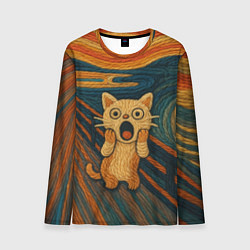 Лонгслив мужской Котик Крик - вязаный нейроарт, цвет: 3D-принт