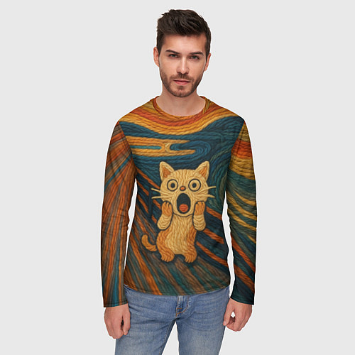 Мужской лонгслив Котик Крик - вязаный нейроарт / 3D-принт – фото 3