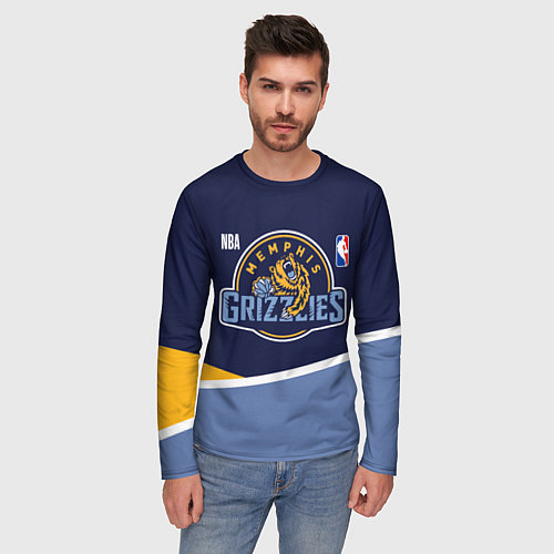 Мужской лонгслив Мемфис Гриззлис - линии / 3D-принт – фото 3