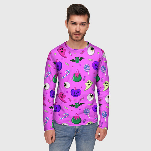 Мужской лонгслив Halloween pink / 3D-принт – фото 3