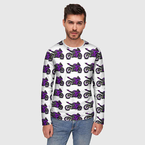 Мужской лонгслив Motorcycle purple / 3D-принт – фото 3