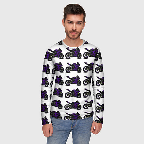 Мужской лонгслив The motorcycle is dark purple / 3D-принт – фото 3